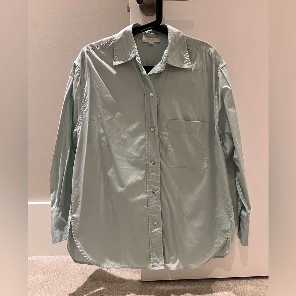 Vince Pale Mint Cotton Button-Down Shirt - Picture 3 of 10